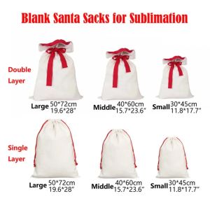 Sublimatie dubbele laag blanco santa zakken diy gepersonaliseerde tasstring tas cadeauzakken pocket warmte transfer kerst decoraties 1017 s