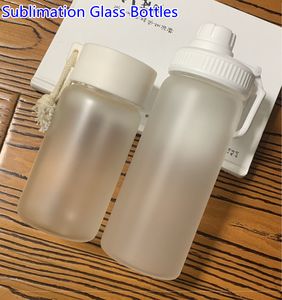 Sublimation Drinkware Blanks 400 ml 500 ml bouteilles d'eau en verre dépoli avec couvercle 14 oz 17 oz tasse de voyage à haute teneur en borosilicate impression par transfert de chaleur bricolage tasses à café mates