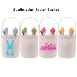 Sublimation Pâques seau festif blanks Blanks Basky Panier portable Sac à provisions extérieurs avec oreilles de lapin CPA4210 2024