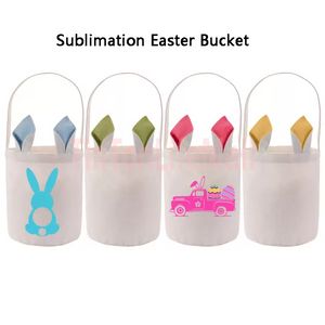 Sublimation Pâques Seau Festif DIY Blancs Lapin Panier Portable En Plein Air Sac À Provisions avec Des Oreilles De Lapin CPA4210 ss0204