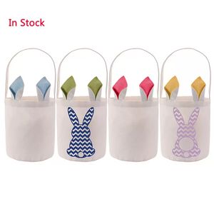 Sublimation Pâques Lapin Seau Festif Polyester Blanc DIY Lapin Oreilles Panier Personnalisé Bonbons Cadeau Sac avec Poignée ss1221