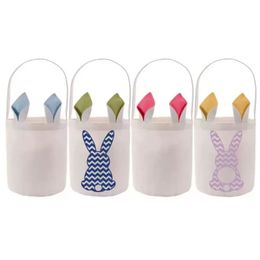 Sublimatie Easter Eggs Embet Party Feest Feestelijke Diy Blank Bunny Basket Long Ears Rabbit Basket Kids Toy Storage Bag Festival Groothandel