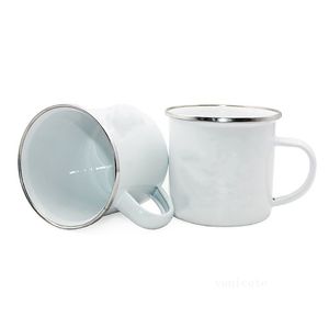 Sublimation Émail Tasse En Acier Inoxydable Argent Bord Tasse À Café DIY Photo Poignée Gobelets À Lait Simple Maison Tasses D'eau Par La Mer T2I53074