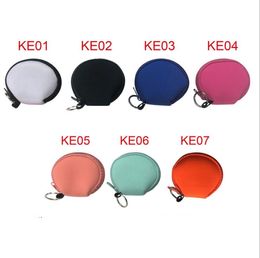 Sublimatie Gezichtsmaskers Portemonnee RTS Plain Color Earbud Case Bag Neopreen Gezig Coin Portemonnees Ronde Face Cover Tas met Sleutelhangers LSK1580