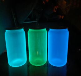 Sublimation fluorescent brillant dans le gobelet en verre sombre 16 oz avec couvercle en bambou et paille B1