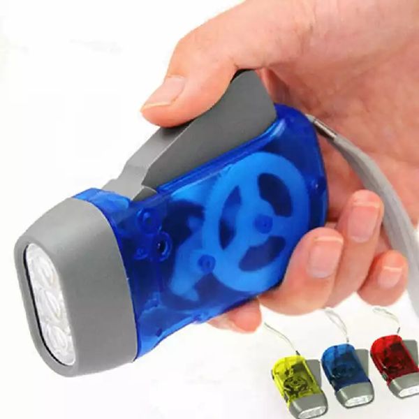 Cadeau de sublimation main générateur de pression 3 LED torche manivelle enroulement main Camping lampe lampe de poche