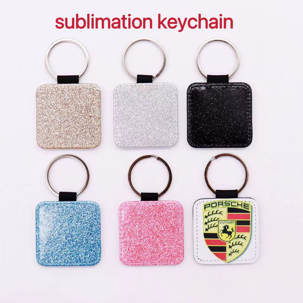 Sublimation Glitter Leather Keychains Other arts and crafts Gifts Square Shape Key Ring with Bright Powder Heat Transfer Printing Consumables