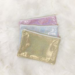 Sublimation Glitter Trousse de maquillage avec fermeture éclair Impression Cosmétiques Toile Femmes Sac à main DIY Pouch Bag