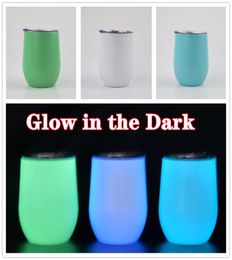 Sublimation Glow dans les verres à vin Dark 12 oz tasse d'oeuf peinture lumineuse Staliness Steel Double aspirateur isolé avec le couvercle Diy7222449