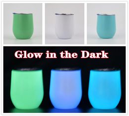 Sublimation Glow dans les verres à vin Dark 12 oz tasse d'oeuf peinture lumineuse Staliness Steel Double aspirateur isolé avec le couvercle DIY3857763