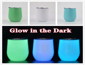 Sublimation Glow dans les verres à vin Dark 12 oz tasse d'oeuf peinture lumineuse Staliness Steel Double aspirateur isolé avec le couvercle Diy2425191