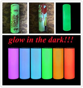 Sublimation Glow in the Dark Tobbler 20oz Straight Tobusleur avec peinture lumineuse Luminescents en acier Mug Magic Cup Halloween3603962