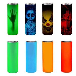 Sublimatie Glow in The Dark Tumblers 20oz Straight Tumbler met Lichtgevende Verf Luminescerende Staliness Staal Mok Magic Cup Gifts