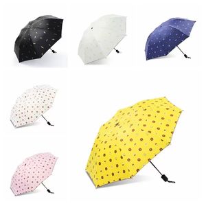 Parapluies à revêtement noir en plumes d'or, parapluie pliant frais pour femmes, coupe-vent pour étudiants, pluie et soleil, double usage, trois plis