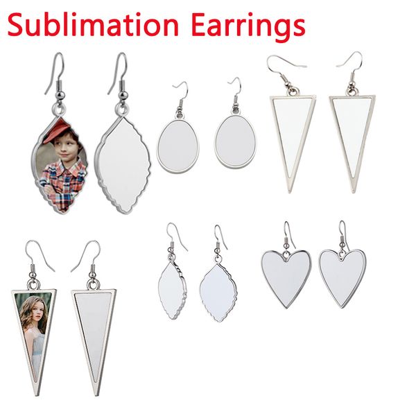 Sublimation boucles d'oreilles en forme de coeur faveur simple face bricolage Triangle inversé boucles d'oreilles créatif métal oreille bijoux pour femmes