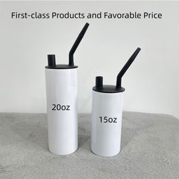 Sublimation Narguilé Gobelets En Acier Inoxydable Blanc Vierge Droite Tasses Grasses 15 oz 20 oz avec Couvercle De Pipe À Fumer Double Paroi Vide Café Tasses De Voyage