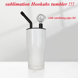 Sublimatie Hookahs Cups 20oz Koud Rooktumbler gebogen mokken met rokende deksel glazen kom waterpijp spaan tumblers