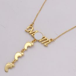 Sublimatie hete overdracht blanco moeder voeten ketting letters holle diymom voeten ingelegde diamanten sleutelbeen ketting