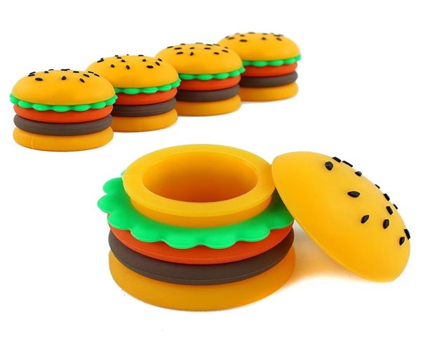 Pots de sublimation Nouveauté 1pcs Creative Burger 5ml Concentré Conteneur de stockage en silicone pour pommade à l'huile de cire avec couvercle Dab Box J1624691