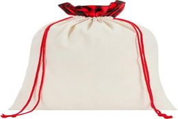 Sublimazione grande tela sacco di Babbo Natale sublimazione borsa natalizia con coulisse plaid di bufalo personalizzato per la conservazione del pacchetto di Natale 9443085