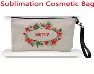 Sac de maquillage de lin sublimation Favor DIY Blank Coin Purse Sacs de crayons de transfert de chaleur Pouche de rangement cadeau de stockage WHT02284865550