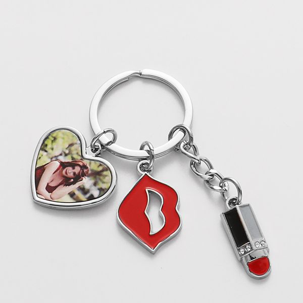 Sublimation Lip bijoux pendentif clé en forme de coeur européen et américain nouveau porte-clés rouge vierge de transfert à chaud