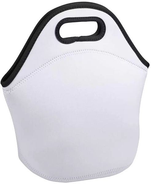 Sublimation Lunch Bag Blanc Blanc Réutilisable Néoprène Tote Bages Tote Bagees Isolé Doux DIY École Maison Sacs DHL Inventaire En Gros