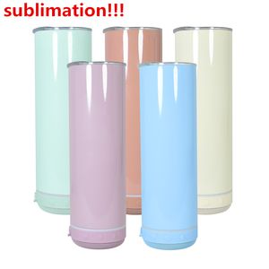 sublimation Makaron Bluetooth gobelet haut-parleur droit gobelets 5 couleurs audio en acier inoxydable musique tasse créative tasse à double paroi avec couvercles