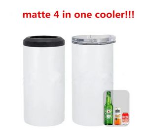 Sublimación mate 4 en 1 vaso enfriador con 2 tapas 16 oz lata en blanco enfriador vaso recto de acero inoxidable blanco FY5147