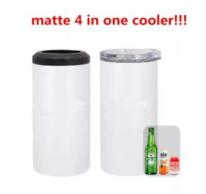 Sublimatie Mat 4 In 1 Koeler Tumbler met 2 Deksels 16 oz Blank Kan Koeler Wit Roestvrij Staal Rechte Tumblers FY5147