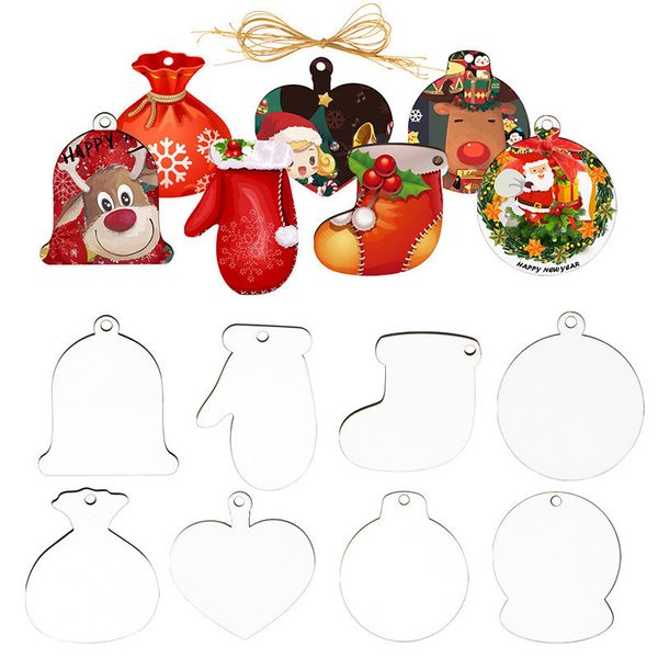 Sublimation mdf décorations de Noël en bois bricolage simple sous les ornements de chaleur transfert de chaleur santa claus arbre pendentif fête à la maison cadeaux pour les amis de la famille a12