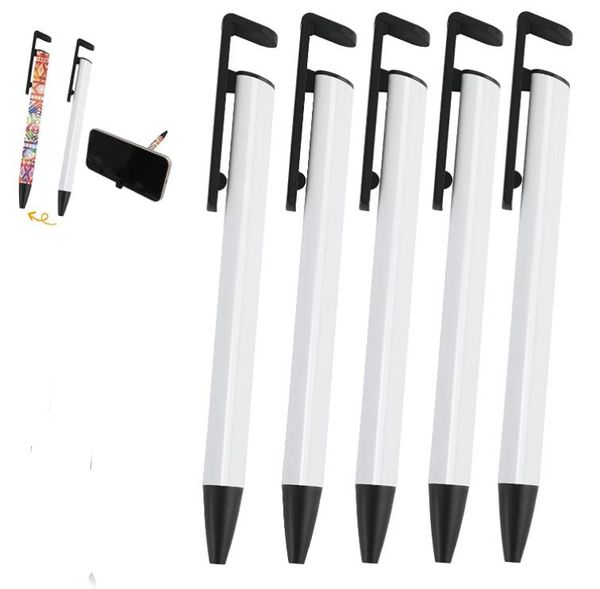 Stylos de sublimation avec cartouche d'enveloppe rétractable, supports de téléphone vierges à faire soi-même, transfert de chaleur thermique, stylo à bille blanc, vente en gros, cadeaux uniques pour étudiants SN4969