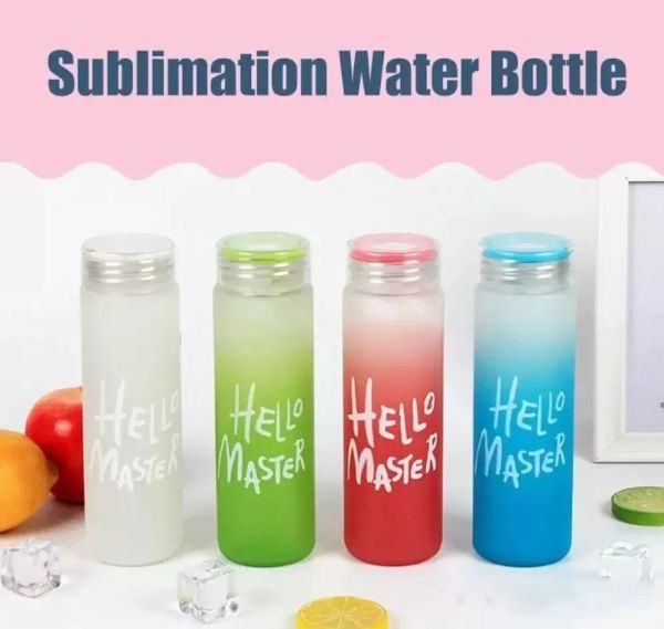 Taza de sublimación Botella de agua 500ml Botellas de agua de vidrio esmerilado gradiente Vaso en blanco Bebidas Tazas Color degradado al por mayor