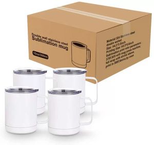 Sublimatie mokken roestvrijstalen koffietumbler dubbele muur 10 oz witte spaties producten mokken met handgreep en deksel voor cricut mug press machine ss0303