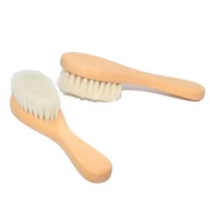 Sublimation Nouveau-né Bébé En Bois Naturel Garçons Filles Laine Douce Brosse À Cheveux Tête Peigne Têtes De Bébé Masseur Portable Brosses De Bain Peigne Pour Enfants