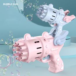 Sublimation Party Supplies 10 Holes Gatling Bubble Maker Azul Rosa Automático Bubble Machine Gun Verano Juguetes al aire libre para niños Pompas de jabón Regalo para niños