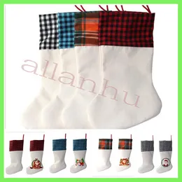 Sublimatie Plaid Kerstmis Kous Linnen Witte Candy Sokken Santa Claus Gift Bag Xmas Tree Oranment Festival Supplies voor Kid 5912