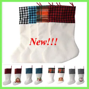 Sublimatie Plaid Christmas Charing Linnen Witte Candy Sokken Santa Claus Gift Bag Xmas Tree Oranment Festival Supplies voor Kid 5913