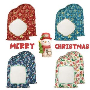 Sublimatie Santa Sacks Kerstspeelgoed Personaliseerde Buffalo Plaid Sublimation Drawtring Candy Bagsss
