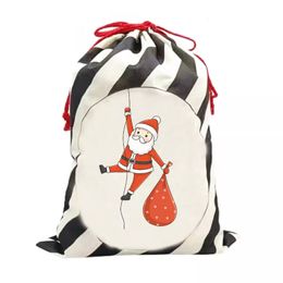 Sacs de père noël à Sublimation, sac à cordon en lin à rayures, décorations de noël, transfert de chaleur vierge, sacs à sucre cadeaux DIY, poche