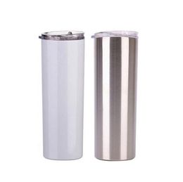 Sublimation Skinny Tumblers 20oz tasse maigre blanche vierge avec couvercle paille 20oz tasse à boire en acier inoxydable eau isolée sous vide co3747285