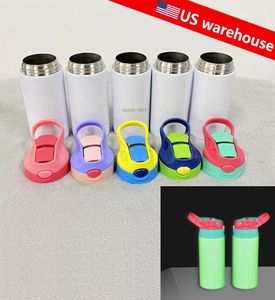 US magazijn Sublimatie Rechte Sippy Cup 12oz Waterfles Groene Glow in the Dark Kindermok Blank Leuke dubbelwandige roestvrijstalen veilige kinderbeker voor peuters