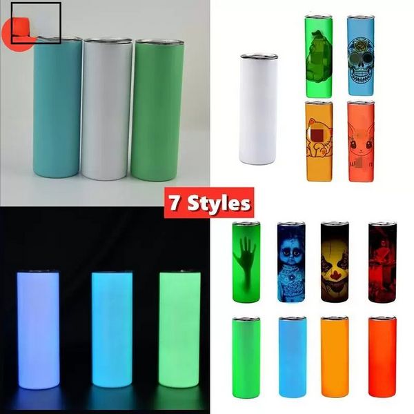 Sublimation Straight Tumbler 20oz Glow in the dark Blank Tumblers avec peinture lumineuse Tasse de voiture de transfert de chaleur isolée sous vide 7 styles fy4467 0519