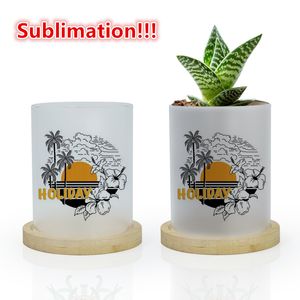 Sublimatie Succulente Potten Glazen Bloempot met Bamboe Dienblad Planten Glazen Vaas voor Thuiskantoor Tafeldecoratie DIY