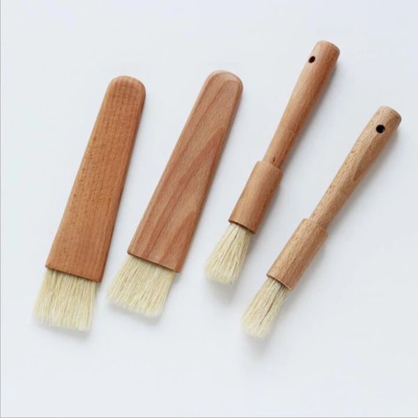 Outils de sublimation Brosse de cuisine domestique Brosses à huile de barbecue Manche en bois rond Brosses à poils Plat Pâtisserie Cuisson Cuisines Brosse de cuisson