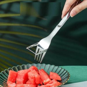 Outils de sublimation Trancheuse de pastèque avec fourchette Coupe-pastèque durable Outil de coupe de pastèque en acier inoxydable pour les gadgets de cuisine d'assiette de fruits