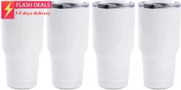 Gobelet à sublimation vierge de 30 OZ en acier inoxydable blanc, gobelet de voyage pour voiture, avec couvercle, tasses à sublimation, vente en gros