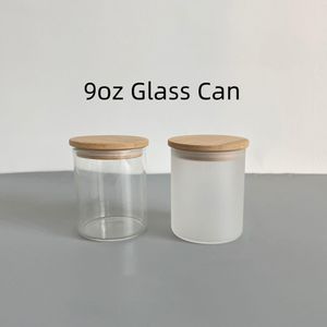 Sublimatie Tumbler Glas kan Food Savers Storage Containers 9oz luchtdichte kaarsenkruiden potten met bamboe deksels Clear Frosted Home Kitchen Leveringen kandelaar