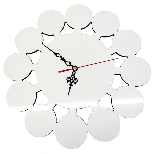 Reloj de pared de sublimación, relojes de pared de madera MDF en blanco con 12 círculos, soporte de marco de fotos de forma redonda para decoración del hogar 0509