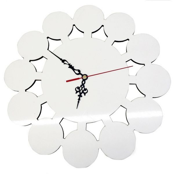 Sublimación Reloj de pared Cara en blanco MDF Relojes de pared de madera con 12 círculos Forma redonda Soporte de marco de fotos para decoración del hogar F0510